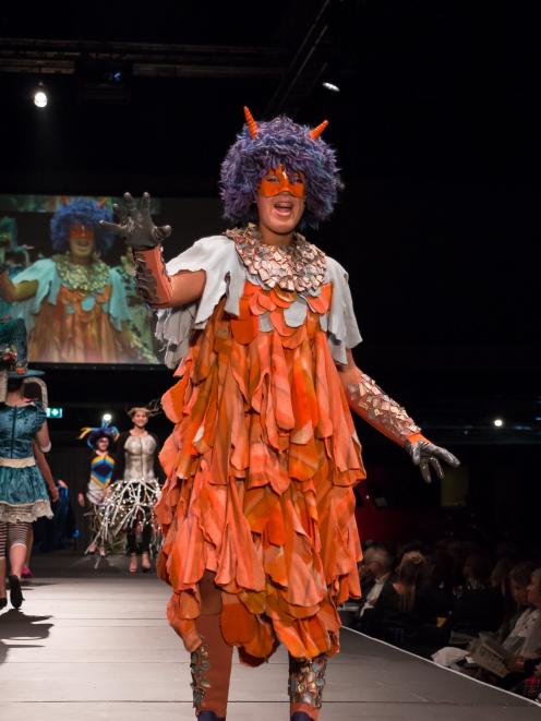 Piper Ryland wears her wearable art piece at the 2018 FibreOctave Wearable Arts Awards. P