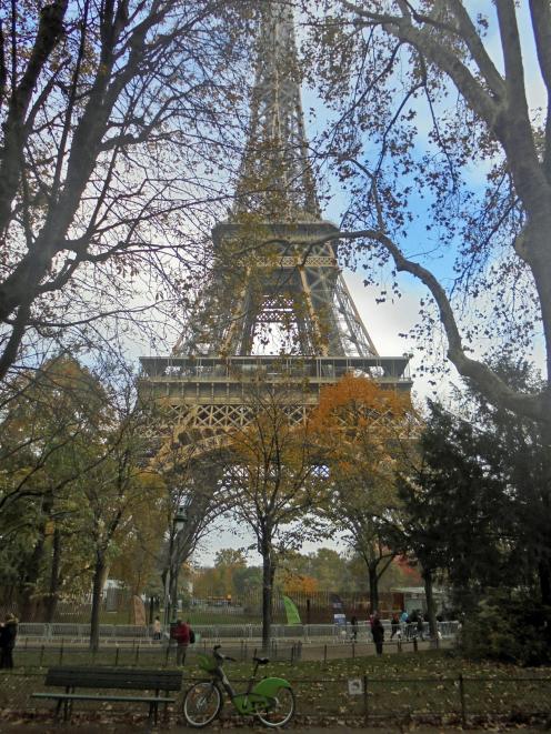 A sense of scale, grandness and beauty - bike, trees and Eiffel Tower. Photos: John Shaw 