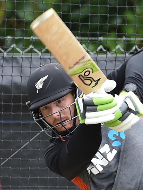 Black Caps opener Martin Guptill dispatches a delivery during a net session at the University of Otago Oval yesterday. Photo: Gregor Richardson