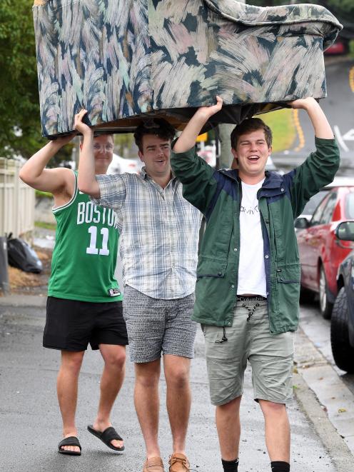 Third-year students (from front) James Copland, of Timaru, Luke Tatley, of Tauranga, and Logan...