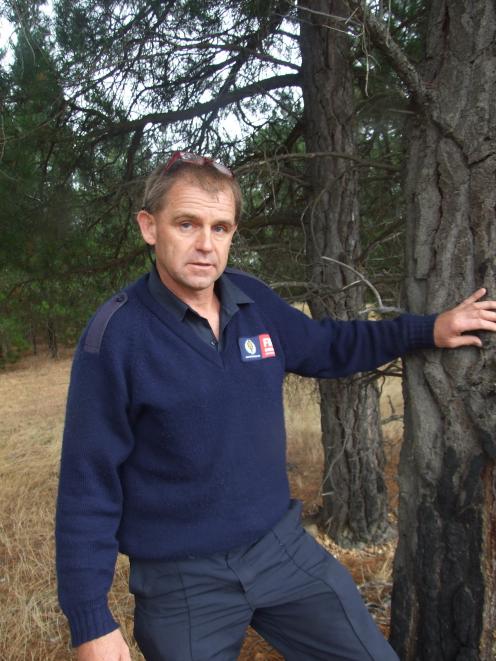 Alexandra Fire Brigade Deputy Chief Fire Officer Mark Hutton highlights a burn mark on a tree at...