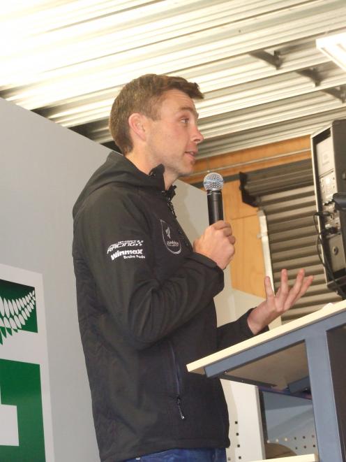 Hayden Paddon speaks at the official opening of Paddon Rallysport in Cromwell last night. 