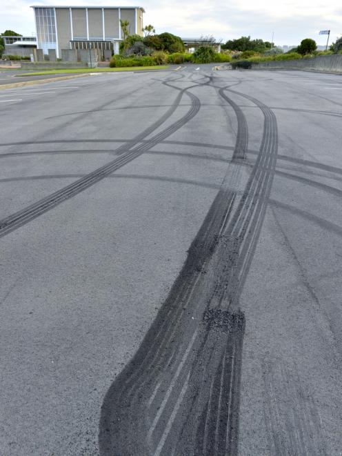 Tyre marks left from burnouts at Andersons Bay Cemetery.