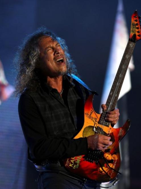 Metallica guitarist Kirk Hammett in action during the band's set at the Glastonbury Festival....