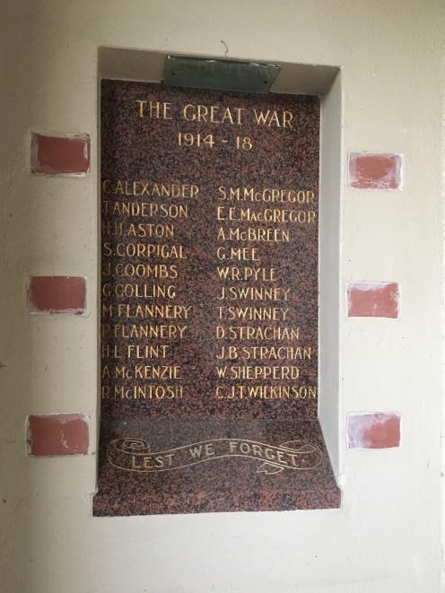 One of the plaques at the entrance to the Omakau District Memorial Hall lists some of the town's...