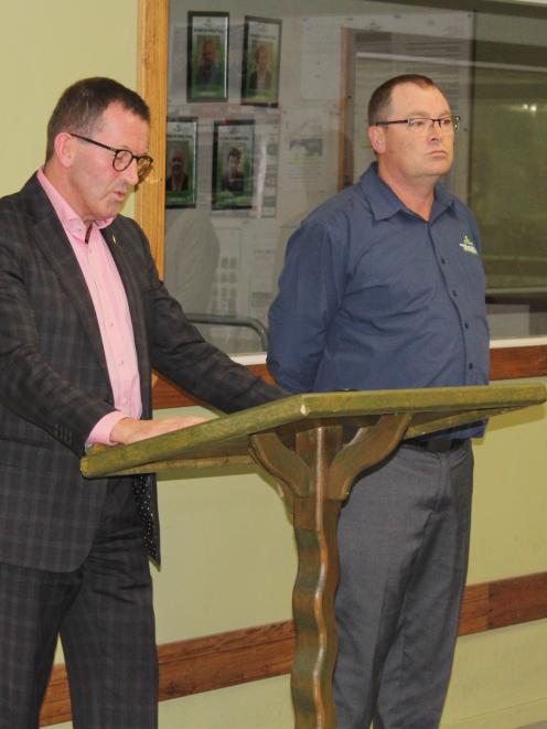 Southland disAbility Enterprises chairman Stephen O'Connor and general manager Hamish McMurdo break the news to the company's workers. Photo: Abbey Palmer Southland disAbility Enterprises chairman Stephen O'Connor and general manager Hamish McMurdo break the news to the company's workers. Photo: Abbey Palmer