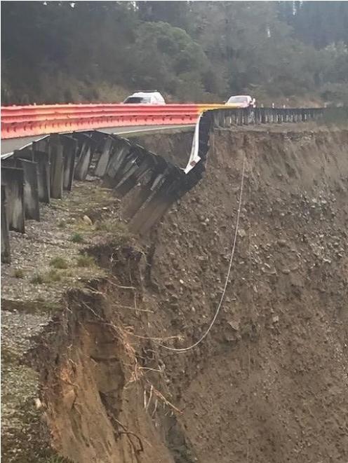 Severe erosion on a section of Lewis Pass, now reduced to one lane. Photo: Supplied via NZTA
