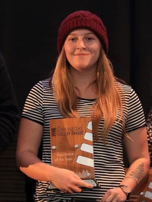 Paige Harland has been named apprentice of the year in the 2019 Southern Wood Council Forestry...