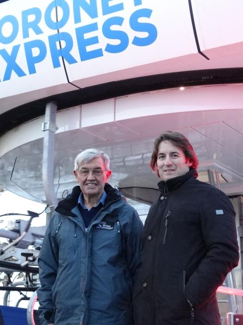 NZSki owner Sir John Davies (left) and chief executive Paul Anderson are all smiles at Coronet...