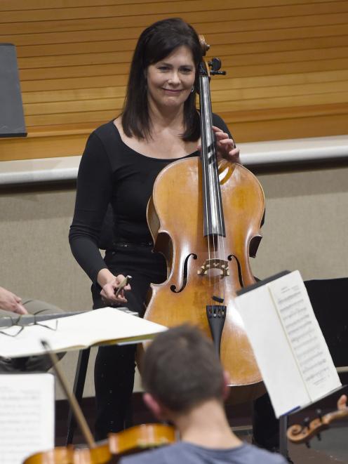 Cellist Heleen du Plessis rehearses her solo with the Dunedin Symphony Orchestra. Photo: Gregor Richardson