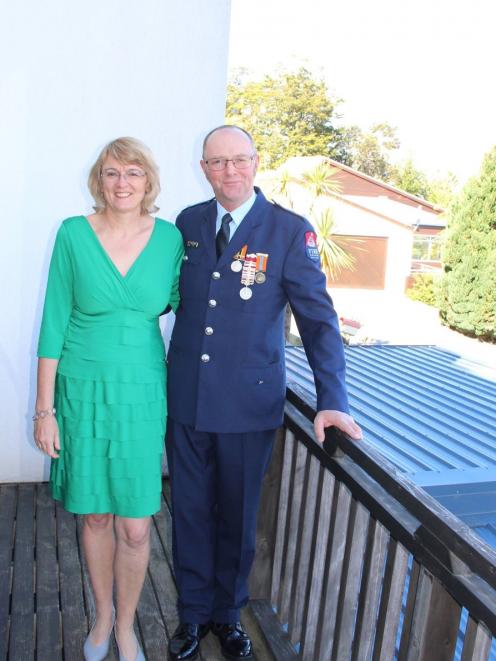 Bill Metherell, and wife Alison, before he received his gold star for 25 years' fire brigade service in 2017. Photo: Supplied