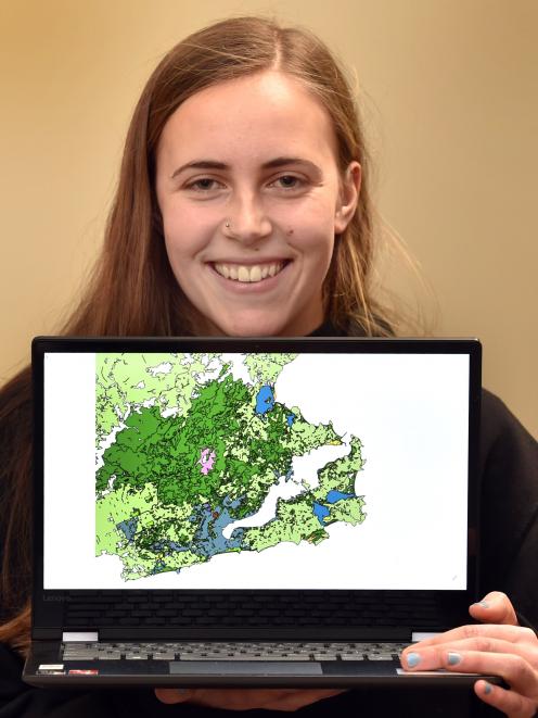 Dunedin researcher Charlotte Patterson with an electronic map of the Dunedin area, including Otago Peninsula. Photo: Peter McIntosh