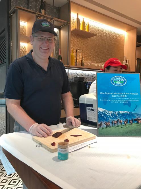 Hunter McGregor at a recent Mountain River Venison presentation in Shanghai. Photo: Supplied 