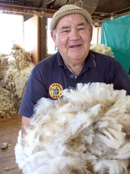 Alistair Eckhoff busy classing wool in a shed near Fruitlands last week. Photo: Sally Rae 