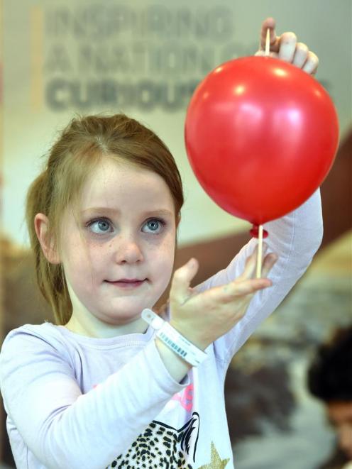Neve Ramshaw (5), of Grant's Braes School, shows that amazing things can be done with a balloon,...