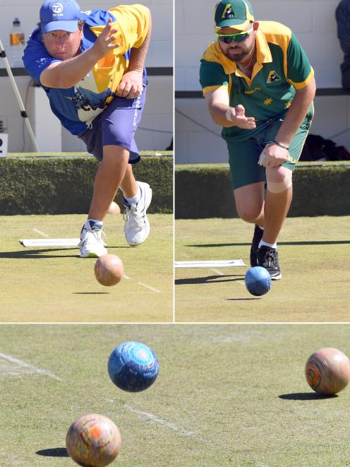 Ryan Bester (left) and Aaron Wilson in action at the North East Valley Bowling Club last year....