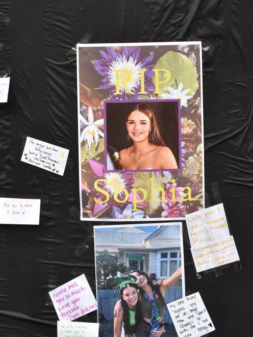 A tribute wall for Sophia Crestani is created in the University of Otago's union courtyard. Photo: Gregor Richardson
