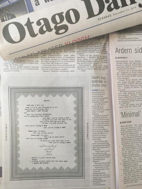 Lyrics from songs on Coldplay's upcoming album were printed exclusively in the Otago Daily Times today. Photo: ODT