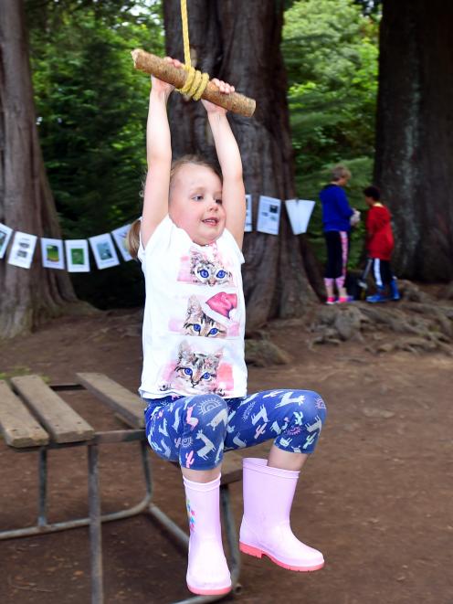 Maddy Gaston (4) from Fairfield, swings into Creekfest at Chingford Park yesterday.PHOTOS: GREGOR...