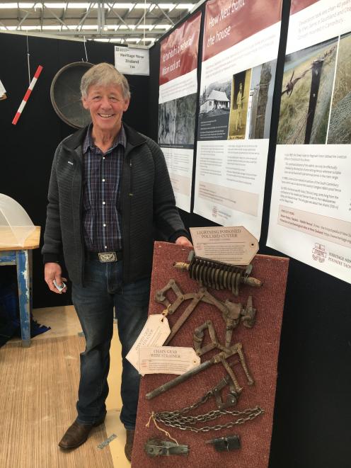 Ken Gillespie was helping out on the Heritage New Zealand site at the New Zealand Agricultural Show last month to raise awareness of archaeological items on farms. This Pollard cutter was once used for rabbit control in South Canterbury. Photo: David Hill