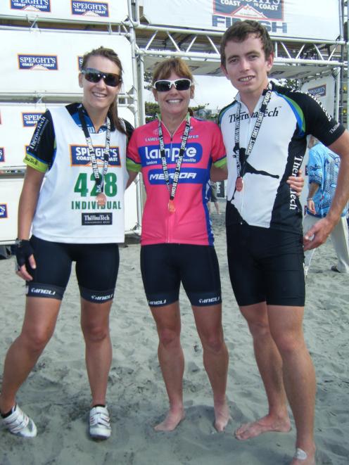 The Faulkner family (from left) Jessica, Simone and James at the finish line of a previous Coast...