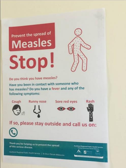 A measles information poster at Greenlane Clinical Centre in Auckland. There has been a major...