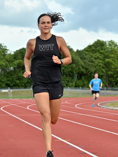Rebekah Greene trains at the Caledonian Ground after breaking the Otago senior women’s 5000m record. Photo: Linda Robertson