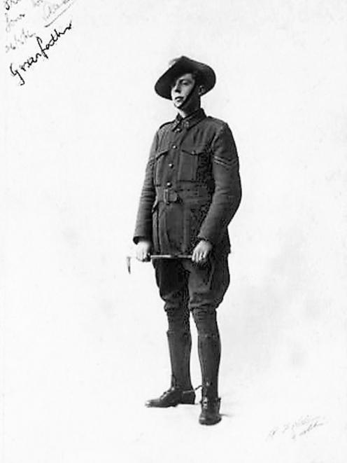 Alexander Don, photographed in 1916, wearing the hat that helped save his life during the Easter...