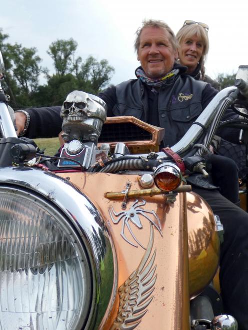 Dean and Sandra Catlow, of Christchurch, sit astride a Suzuki Intruder customised by Mr Catlow...