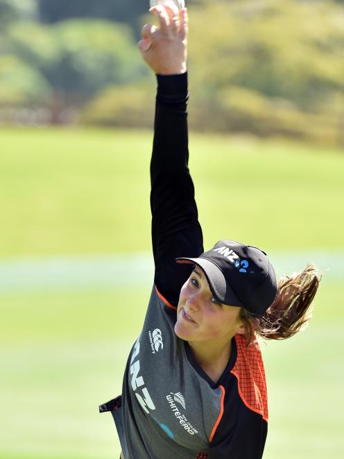 White Ferns spinner Amelia Kerr trains at the University of Otago Oval in Dunedin yesterday in preparation for the twenty20 international against South Africa at the ground today. Photo: Peter McIntosh