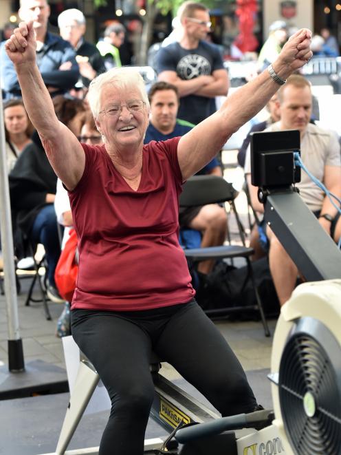 Barbara Sharp is elated after winning her class in the 1000m row. PHOTO: PETER MCINTOSH
