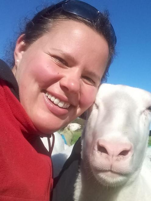 Katrina McMillan takes a selfie with one her East Friesian ewes. PHOTO: SUPPLIED BY KATRINA...