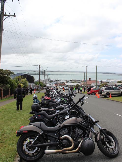 Bikes were parked as their riders made the climb up Bluff Hill to watch the Burt Munro Challenge...