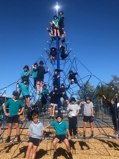 Students try out the new school playground at Longbeach School.