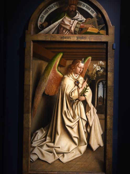 The Archangel Gabriel at the Annunciation, from the interior panels of the Ghent Altarpiece at...