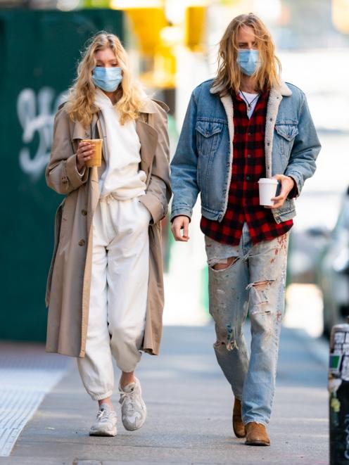 Swedish model Elsa Hosk wears sweatpants while taking a walk through New York City. PHOTO: GOTHAM...