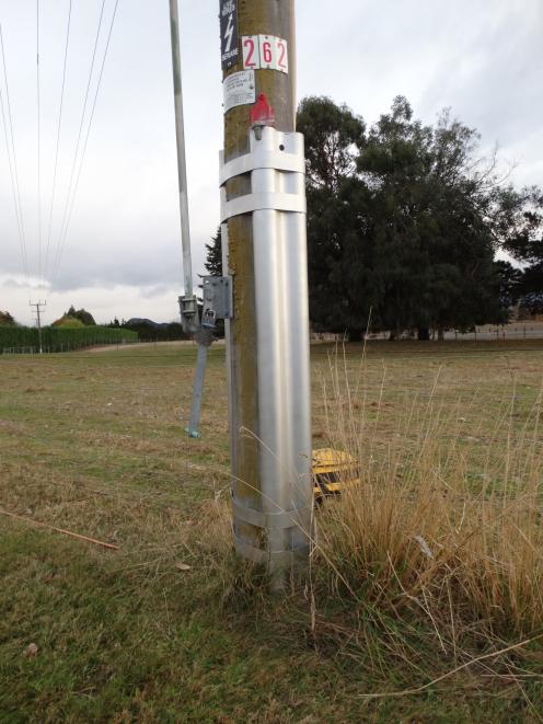 A metal fitting designed to stabilise power poles between Wanaka and Cromwell. PHOTO: MARK PRICE
