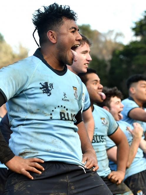 King’s High School first XV player Ne’emia Vaiangina leads a haka after his side beat Otago Boys’...