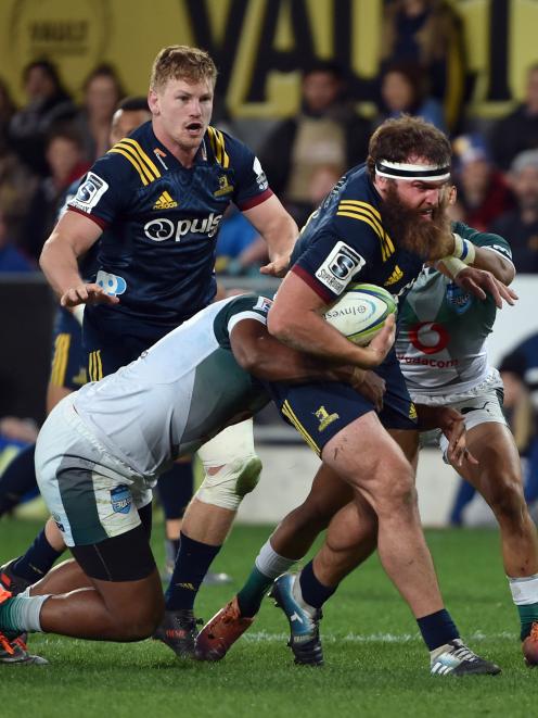 Highlanders hooker Liam Coltman on the charge against the Bulls earlier this month at Forsyth Barr Stadium.