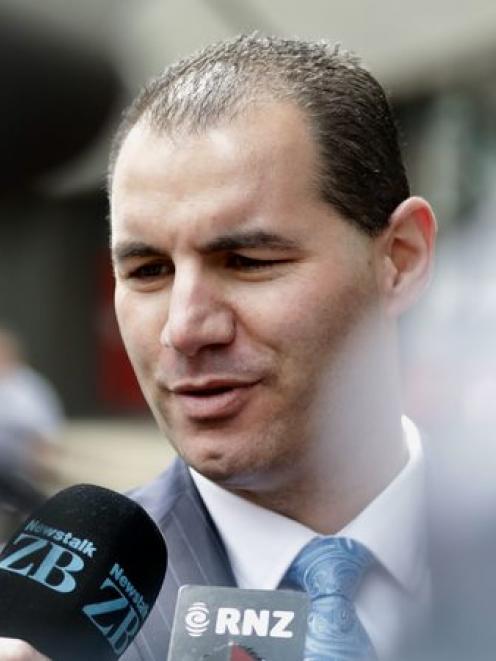 Jami-Lee Ross outside the Victoria Street police station in Wellington today. Photo: RNZ 