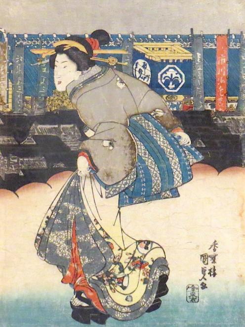 Beauty Strolling in the Theatre District, by Kunisada