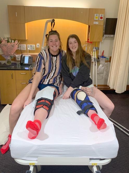 Southern Steel shooters Jennifer O'Connell (left) and Georgia Heffernan after having their knees...