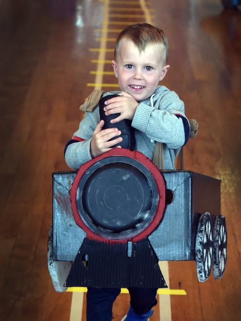 Trying out the train tracks laid in the foyer at Toitu in honour of its double-ended Fairlie...