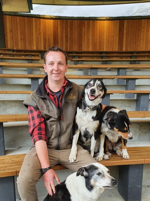Walter Peak High Country Farm rural operations coordinator Peter Hamilton with his working dogs. PHOTO: MATTHEW MCKEW
