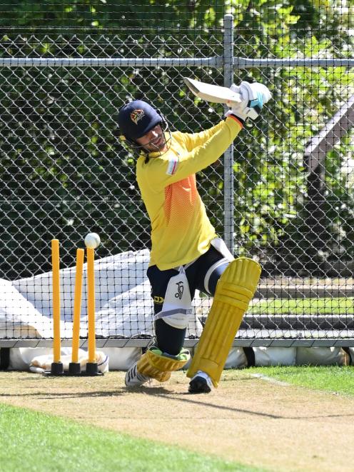 Otago batsman Josh Finnie gets in some practice during an optional net session at the University of Otago Oval yesterday. Photo: Linda Robertson