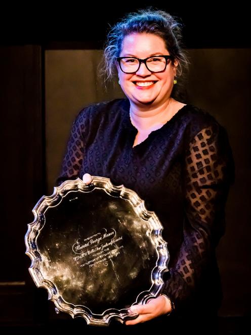 Dunedin playwright Emily Duncan receives the Bruce Mason Playwriting Award at the Playmarket...