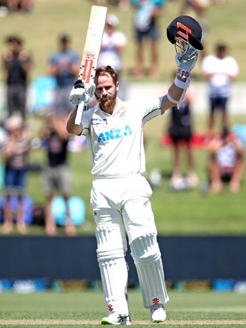 	Kane Williamson makes his century during day two of the first test match in the series between...