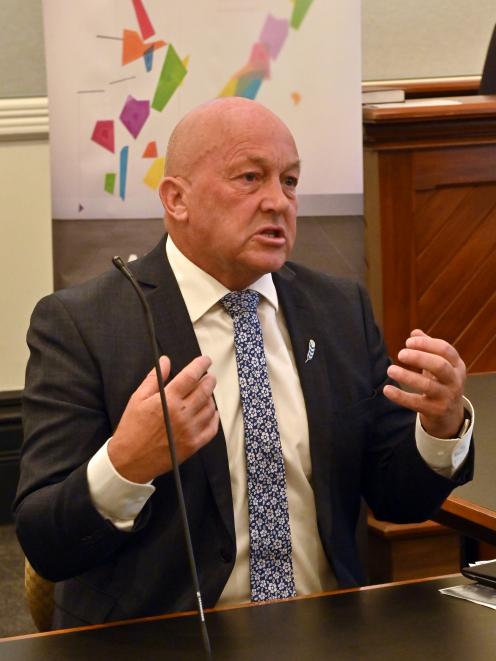 Clutha Mayor Bryan Cadogan at yesterday’s Representation Commission hearing in Dunedin. 