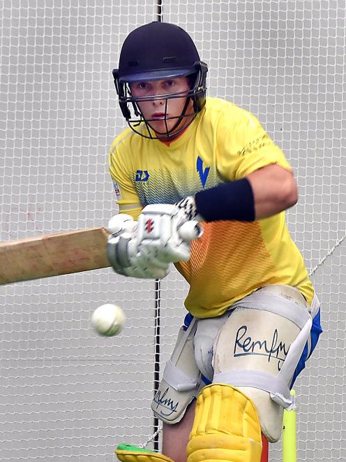 Otago batsman Llew Johnson gets in some training at the Edgar Centre yesterday. PHOTO: PETER...