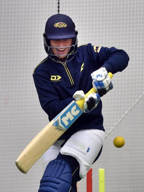 Otago Sparks cricketer Hayley Jensen gets in some batting practice at the Edgar Centre yesterday....